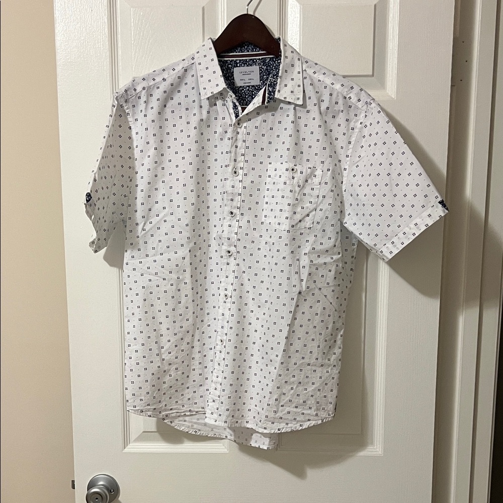 Men's White Patterned Casual Button Down Shirt